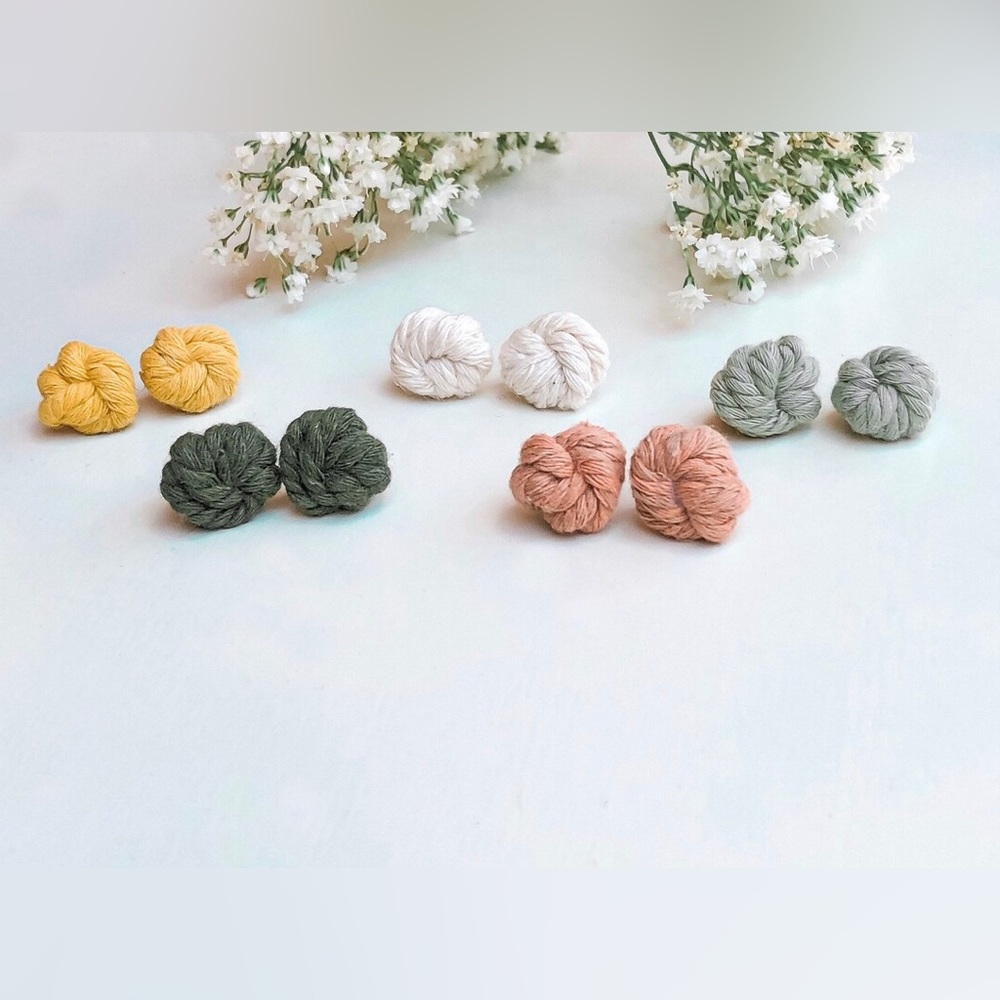 Macrame BOHO Stud earrings Choose Color NEW - Picture 1 of 4